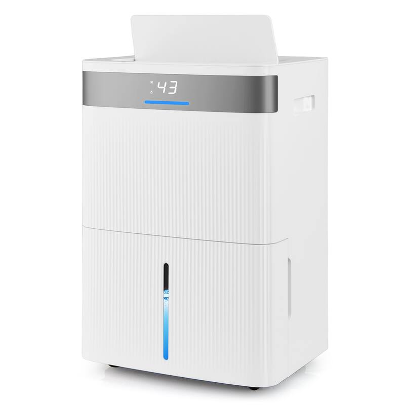 White ABS High-Capacity Dehumidifier 96 Pints with Touch Panel and Auto Drain - 13.5" x 10.5" x 20.5"