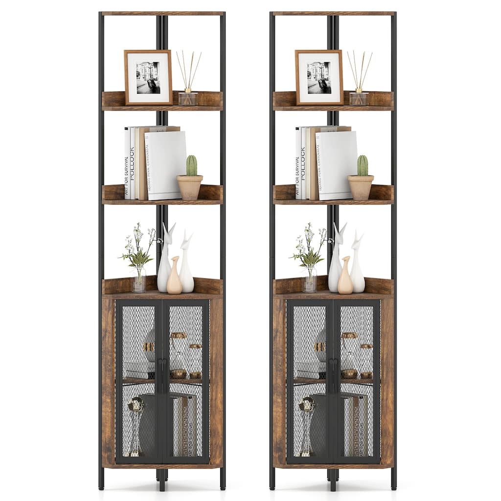 Gymax 2PCS 6-Tier Corner Shelf 67'' Tall Corner Bookshelf w/Cabinet &