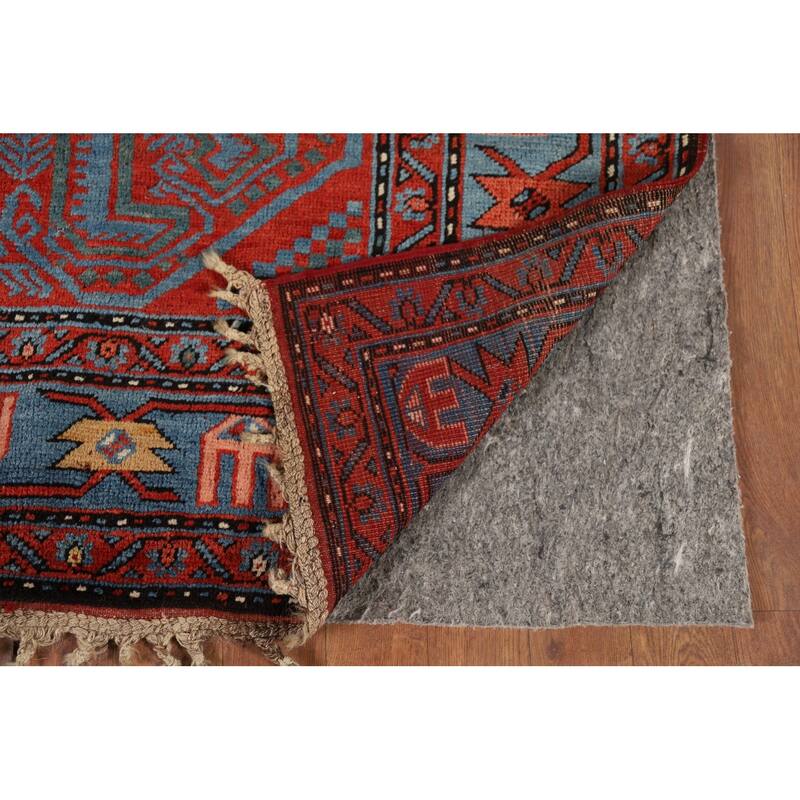 Orange & Blue Kazak Vegetable Dye Vintage Rug Hand-Knotted Wool Carpet - 5'4" x 8'1"