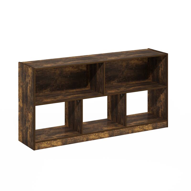 Furinno Daly 5-Cube Horizontal 2 Tier Bookcase, Bookshelf, Storage Organizer, 47 Width, Amber Pine - Amber Pine