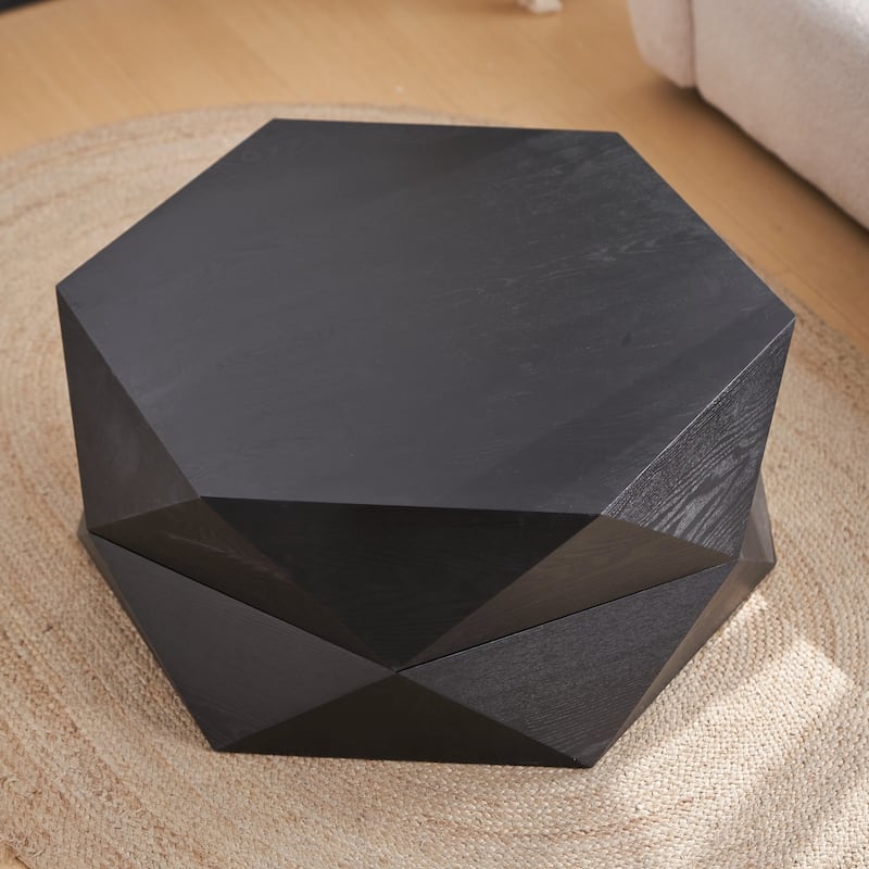 36.61'' Retro Style Polygon Flip Top Coffee Table, with Flip Top for Convenient Access, Hidden Storage