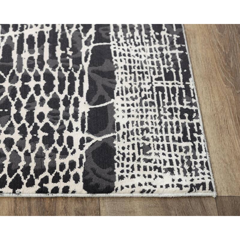 Alora Decor Spring Black, Grey, and White Croc Print Modern Rug