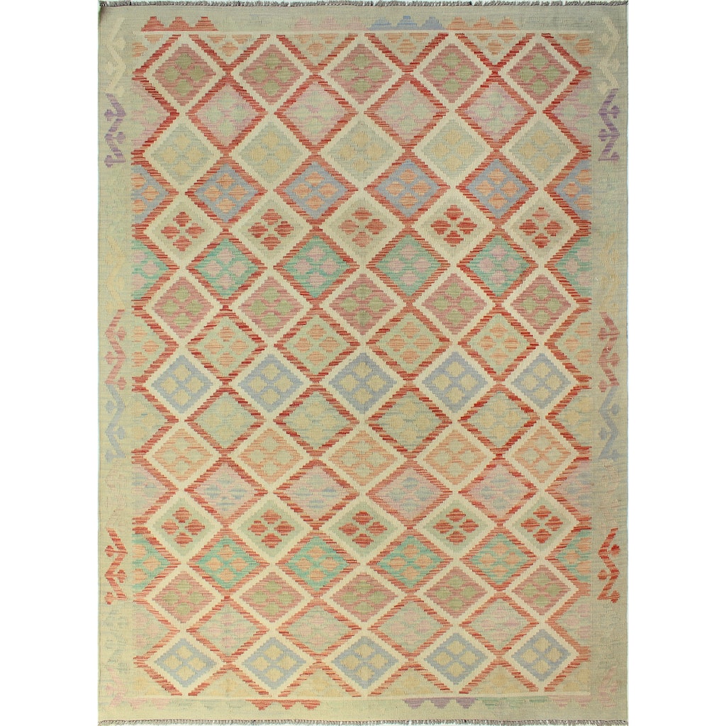 Sun Faded Flatweave Lela Red/Ivory Rug - 6'6" x 9'7"