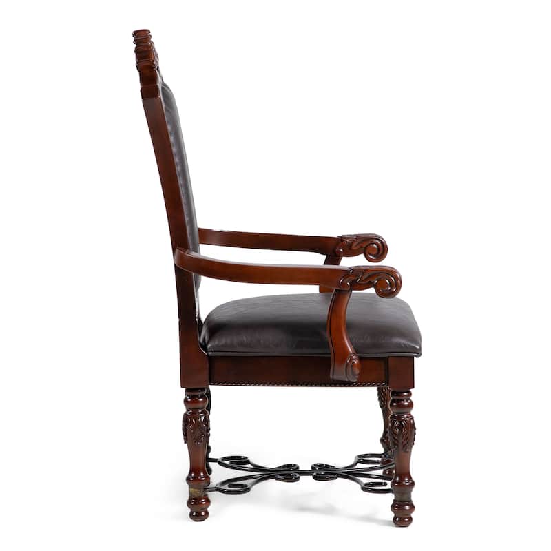 Baburam Traditional Cherry Faux Leather Padded Arm Chairs by Furniture of America (Set of 2)