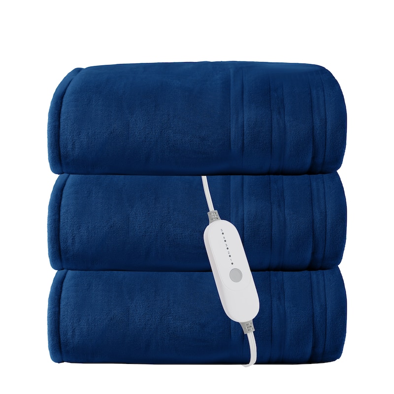Flannel Electric Heated Blanket With Controller - 72"*84" - Navy