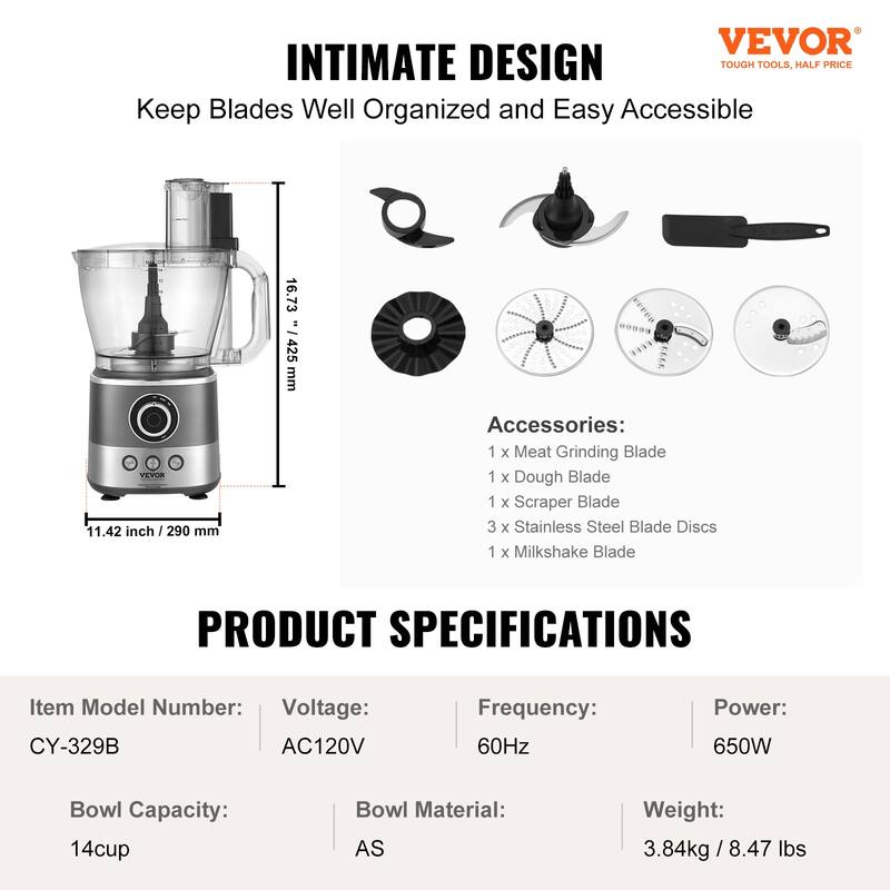 VEVOR Food Processor,Mixing, Slicing, and Kneading Dough, Easy Assembly