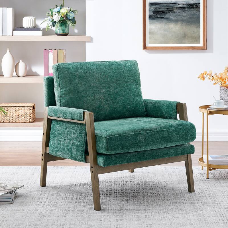 Lounge Chair Upholstered Arm Chair Velvet Dining Chair Side Chair, Green - Green