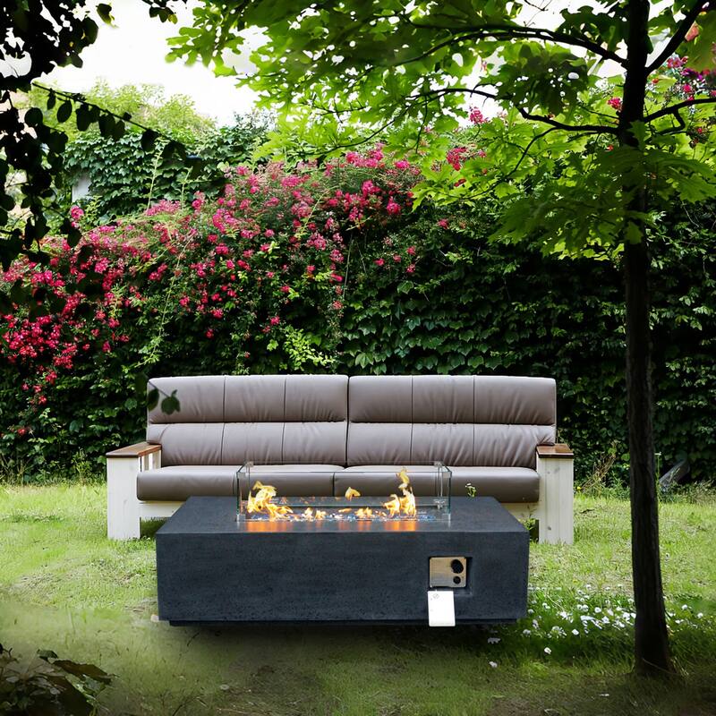 52 Inch Outdoor Concrete Propane gas rectangle Fire Pit table - Black