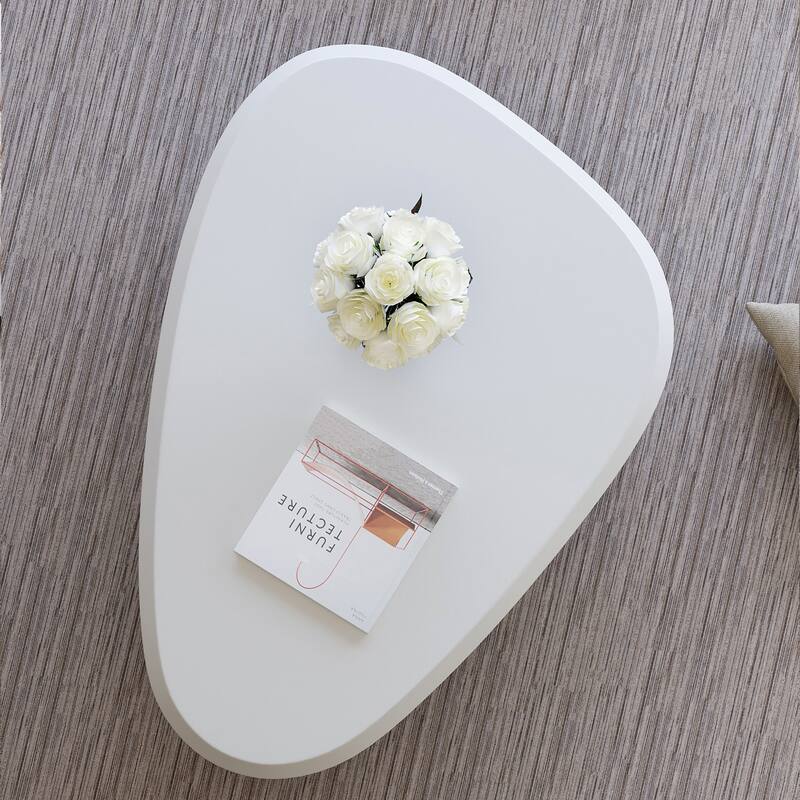 Modern Wooden Cloud Coffee Table, Central Living Room Low Table Irregular Indoor White End Table with 3 Oval Ball Legs