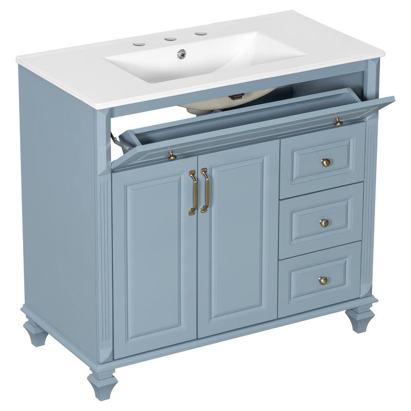 Solid Wood Frame Bathroom Vanity Cabinet, 36" Undermount Ceramic Sink Bathroom Cabinet