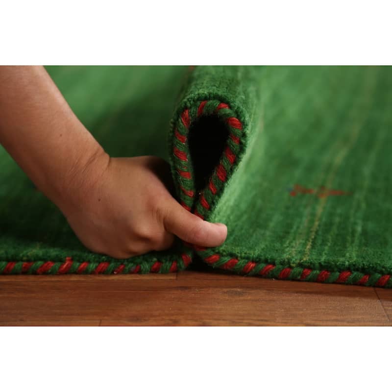 Green Gabbeh Indian Rug Handmade Wool Carpet - 5'1" x 7'8"