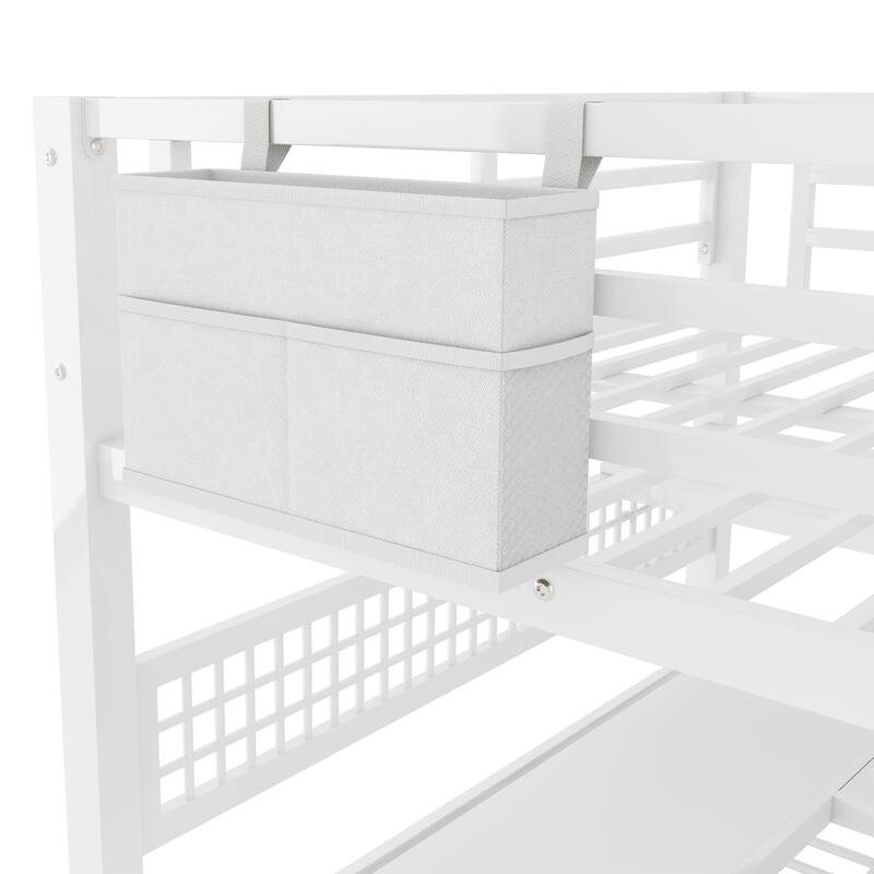 Full Size Metal Loft Bed Frame with Staircase, Wardrobe, Desk, Mesh Board, Storage Shelves, Pocket, LED Lights, Charging Station