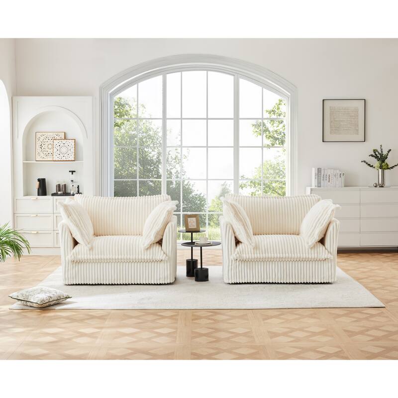 Living Room Chairs Set of 2, Oversized Reading Chair, Corduroy Upholstered Armchair with Deep Seat for Bedroom Reading Spaces - Camel