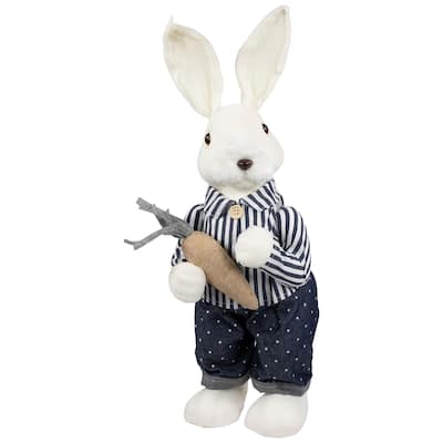 Standing Boy Bunny with Carrot Easter Figure - 19" - Navy Blue