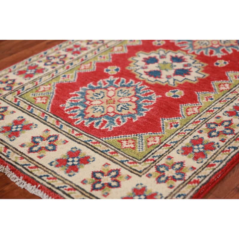 Red Kazak Oriental Foyer Rug Handmade Geometric Wool Carpet - 2'0"x 3'0"