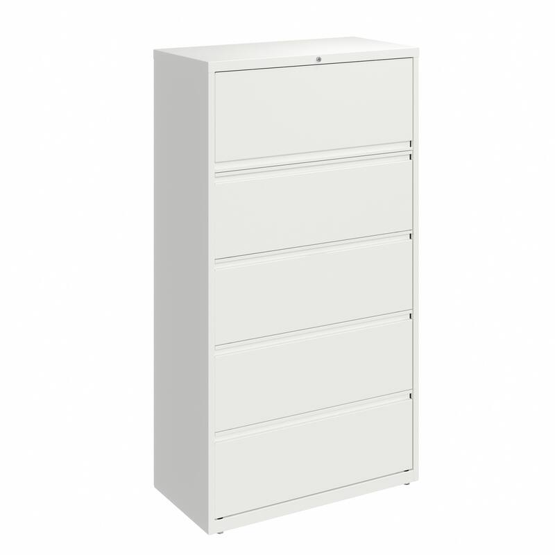 Hirsh 36-in Wide HL10000 Series 5 Drawer Lateral File Cabinet with Posting Shelf and Roll-Out Binder Storage, White - White - Legal