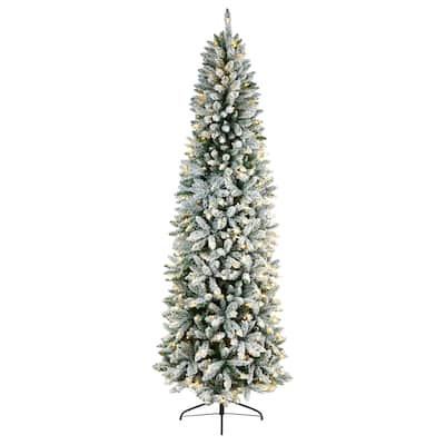 8' Slim Flocked Montreal Fir Christmas Tree with 400 Lights - 96