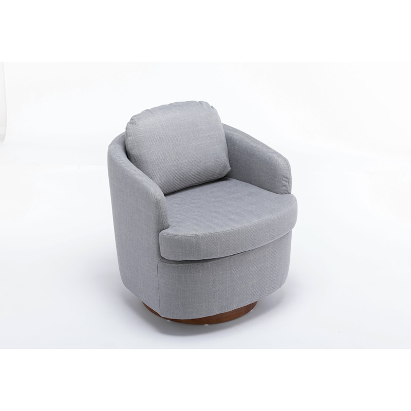 Swivel Accent Chair With Soild Wood Round Brown Base Leg