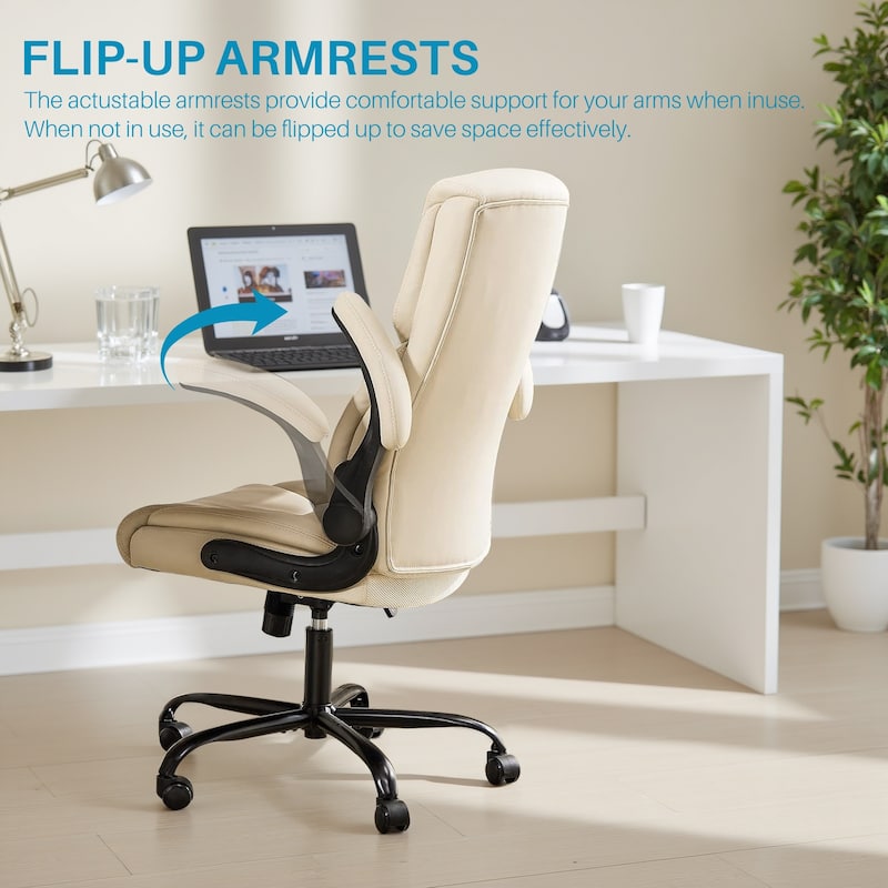 Ergonomic PU Leather Seat High Back Heavy Duty Office Executive Chair with Flip-up Arms