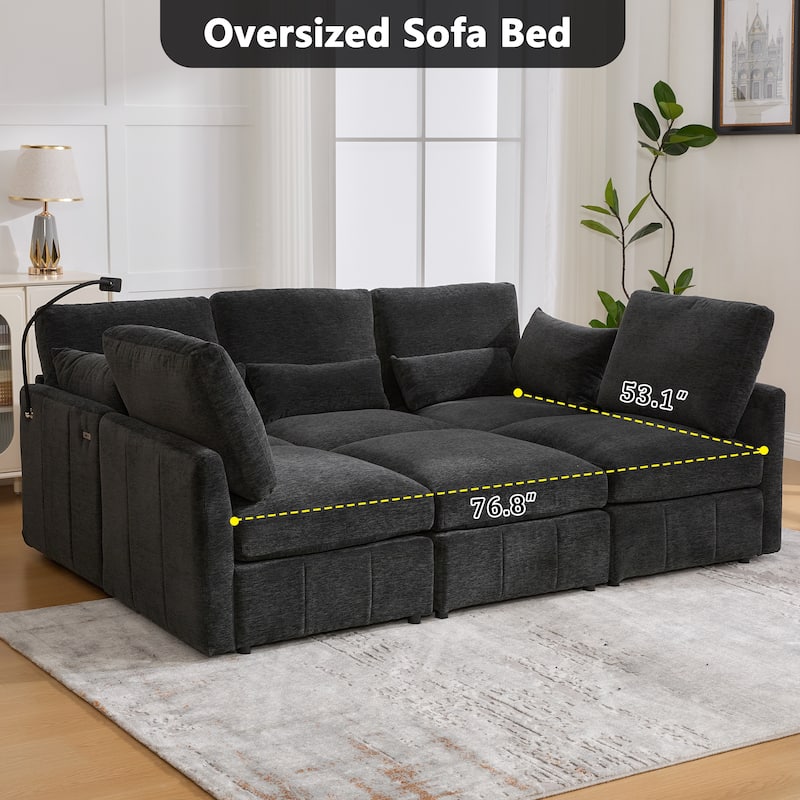 Roomfitters Modular U-Shaped Sectional Sofa Bed with Ottoman, USB Ports and Phone Holder for Living Room