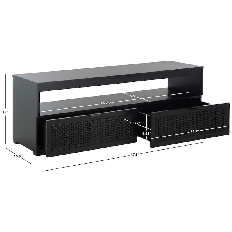 SAFAVIEH Theon 2-Drawer 1-Shelf Entertainment Media Stand (Fits up to 55" Flatscreen TV) - 47.5 in. x 15.5 in. x 17 in. - Black