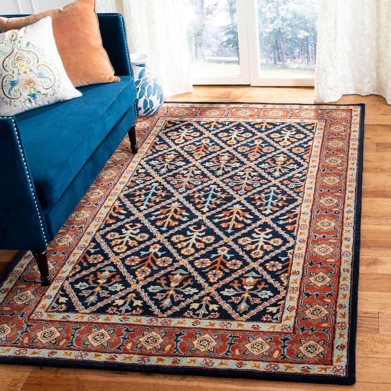 SAFAVIEH Handmade Heritage Overlapping Diamond Traditional Oriental Wool Rug - 3' x 5' - Navy/Red