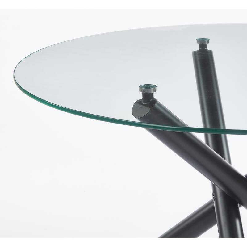 Dining Table with Metal Leg and Glass, Modern Space Saving Kitchen Table for Living Room