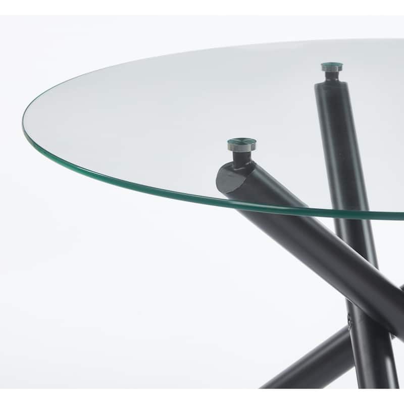 GDFStudio - Monteria Modern 43.31" Tempered Glass Top Dining Table with Chrome Metal Base