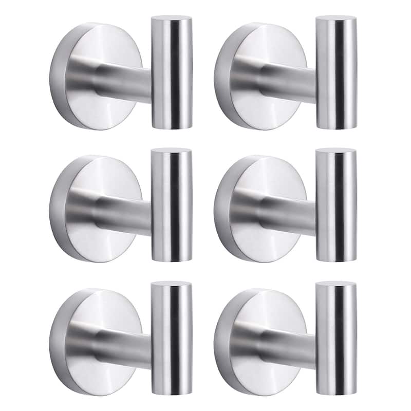 WOWOW Stainless Steel J-Hook Robe/Towel Hook 6-Pack - Brushed Nickel
