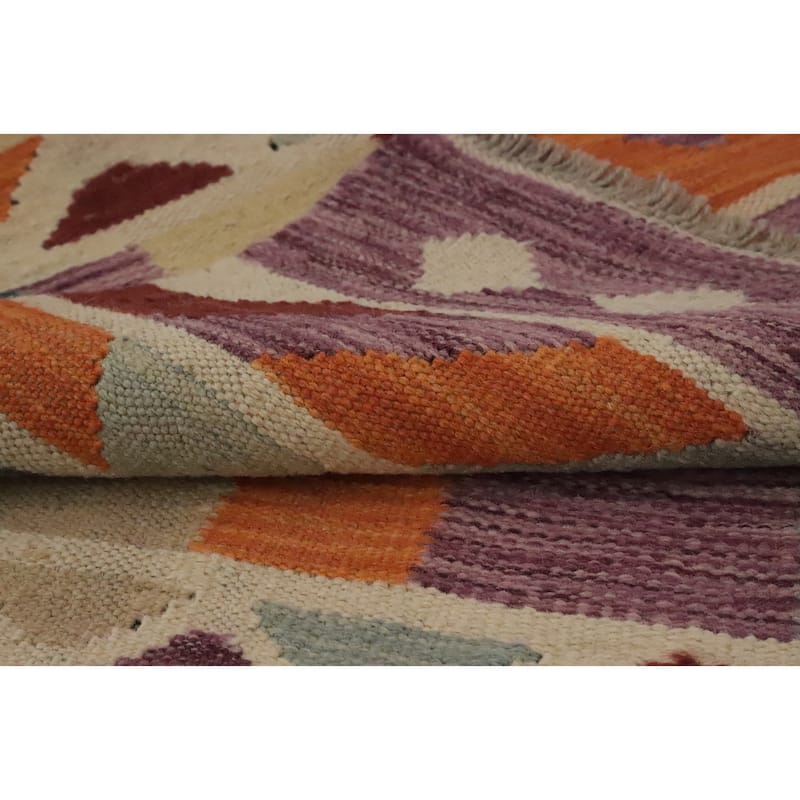 Hand Woven Oriental 100% Wool Carpet Southwestern Modern Multi-Colored Kilim Runner Rug - 12' 2'' X 2' 7''
