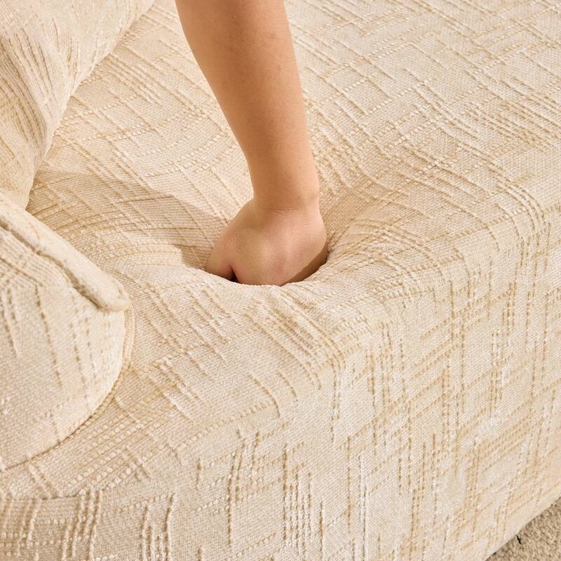 Curved Sectional Sofa with Pillows, Chenille Upholstered 4 Seater Sofa, Full-Compressed Deep Seat Sofa for Living Room
