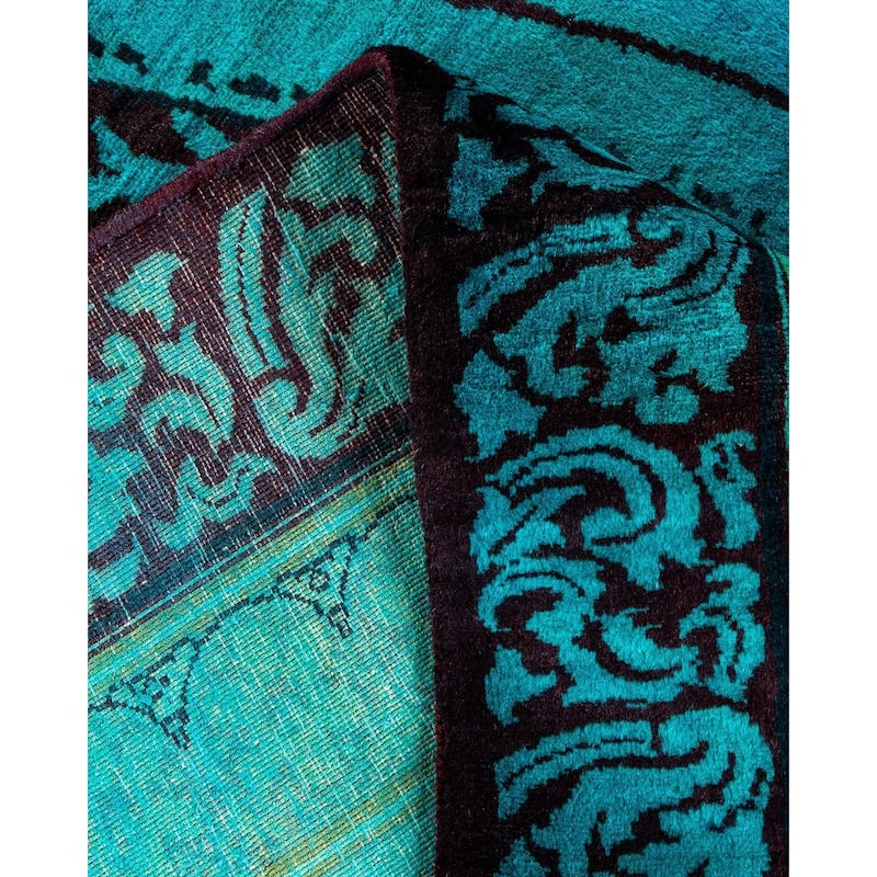Overton Hand Knotted Wool Vintage Inspired Modern Contemporary Overdyed Blue Area Rug - 8' 1" x 10' 3"