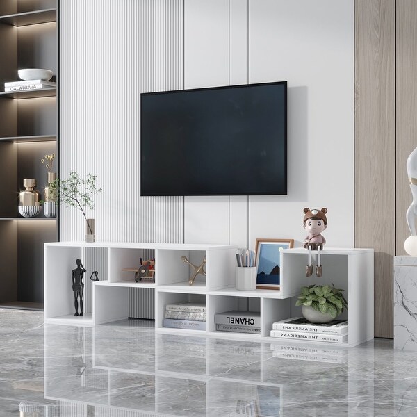 Wooden Double L-Shaped TV Stand, Modern TV Display Shelf, Side