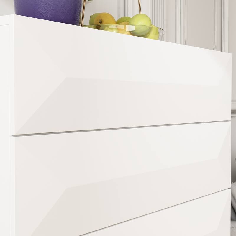 Dresser Chest Highboy Unique Asymmetrical Drawers & Metal Accents