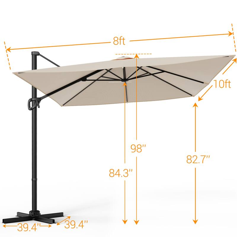 BONOSUKI 10x8FT Cantilever Patio Umbrella 360 Rotation and Canopy
