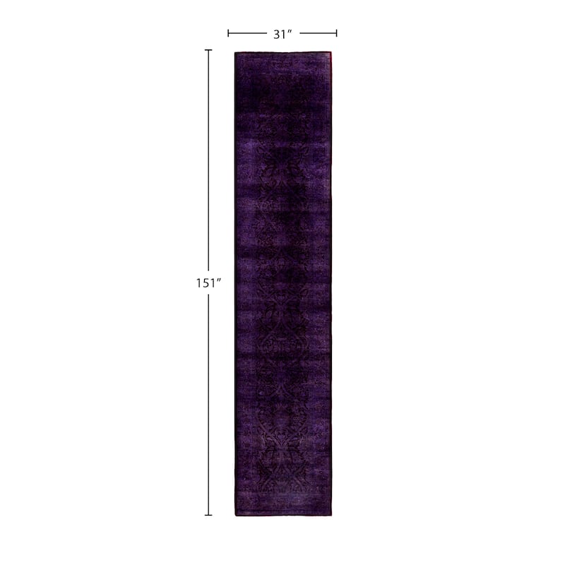 Overdyed One-of-a-Kind Hand-Knotted Runner Rug - Purple - 2' 7" x 12' 7"