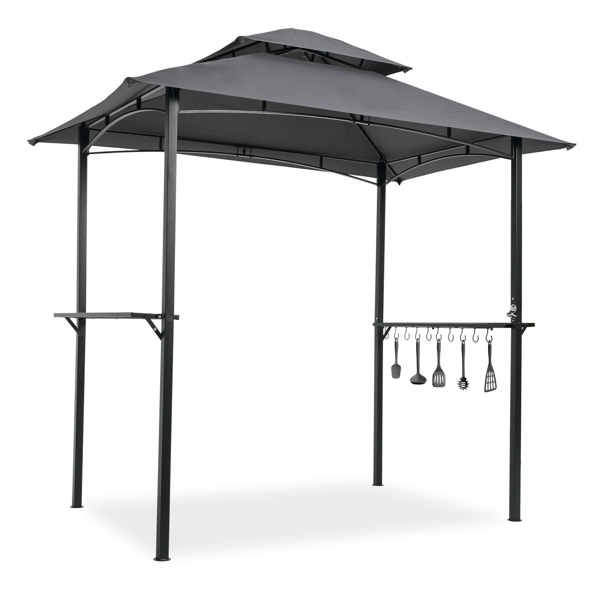Nestfair  Double Tier Soft Top Canopy and Steel Frame Outdoor Grill Gazebo with hook and Bar Counters