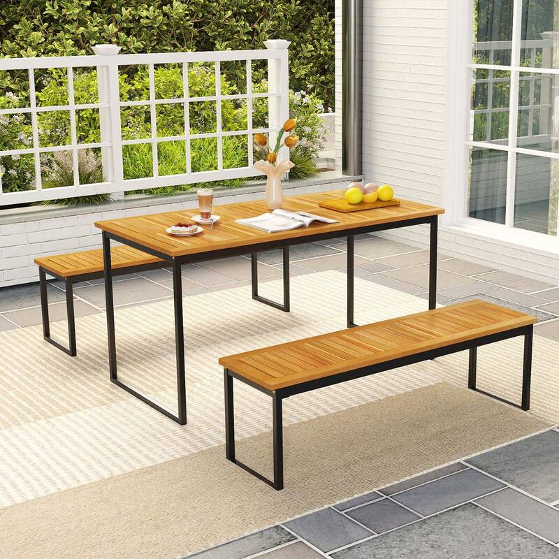Costway 51" Wooden Outdoor Bench Patio Dining Bench with Acacia Wood - See Details