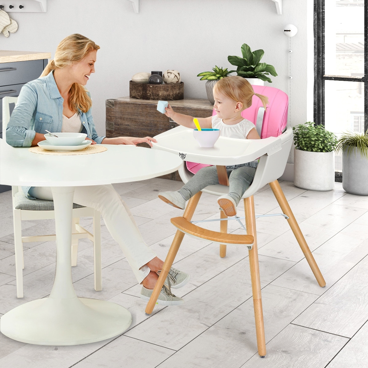 Babyjoy 3 In 1 Convertible Wooden High Chair Baby Toddler Highchair W Overstock 28904020