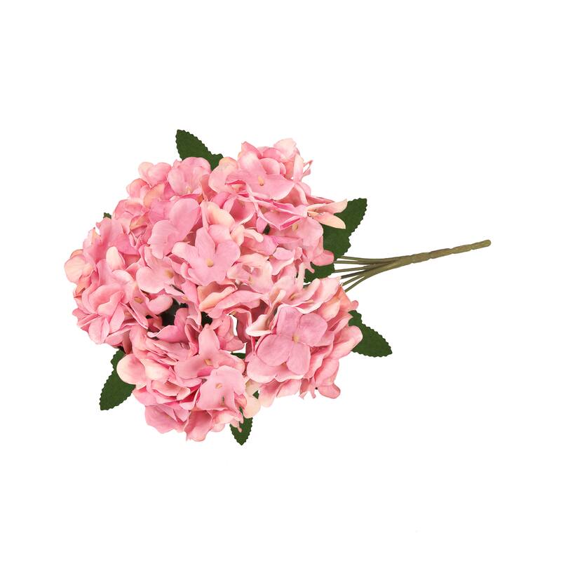 Set of 6 Rose Pink Artificial Delicate Hydrangea Flower Stem Bush Bouquet 13in - 13" L x 7" W x 7" DP