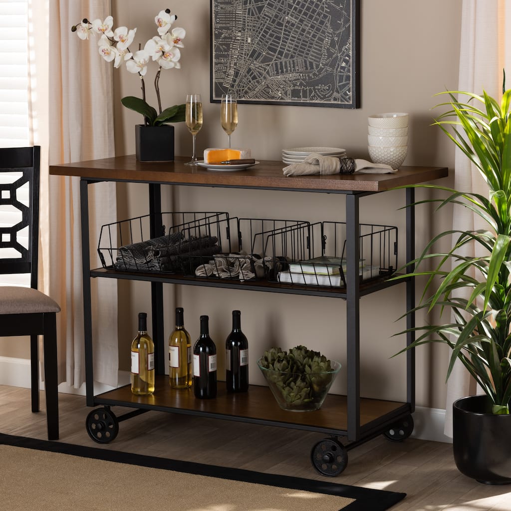 Felix Rustic and Industrial Farmhouse Wood and Metal Console Cart