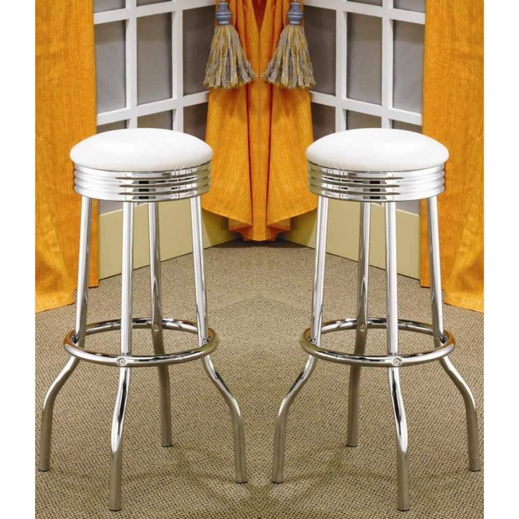 Nostalgic Retro Chrome White Swivel Bar Stools (Set of 2)