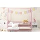 preview thumbnail 7 of 10, Full Size Metal House-Shaped Kids Bed Frame with Trundle and Fence, Sky Roof, Pink