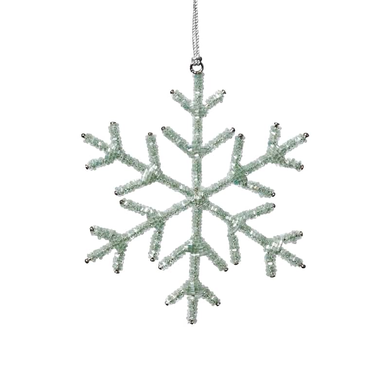 Beaded Snowflake Christmas Hanging Décor Ornaments, Set of 12, 6" - Green