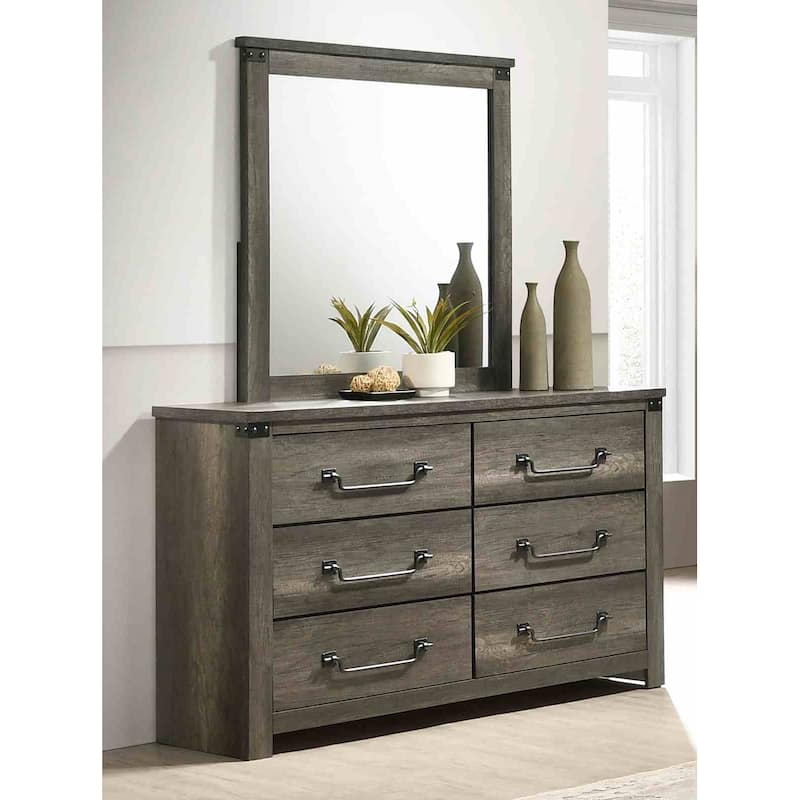 Farmhouse Style Rustic Gray 4 Pc Bedroom Furniture Set Bed Nightstand Dresser Mirror