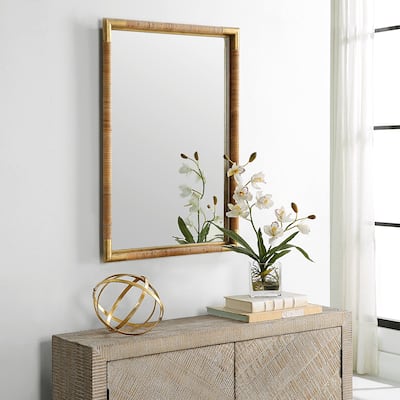 Hand Wrapped Rattan Rectangular Framed Wall Mirror - 31.5" - Gold