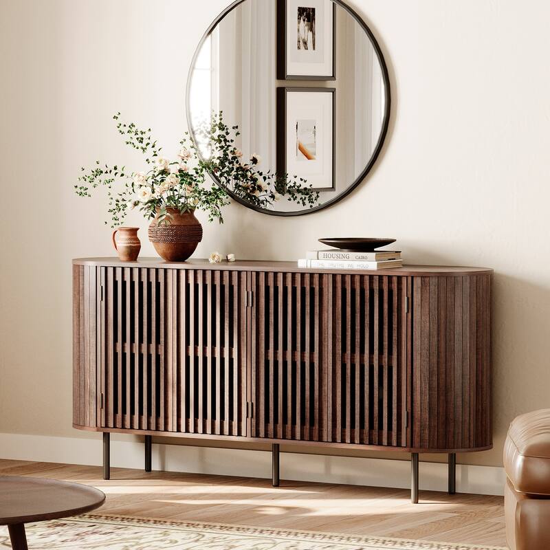 WAMPAT 64.4" Fluted TV Stand,Mid Century Modern Entertainment Center for TVs Up to 70 inches