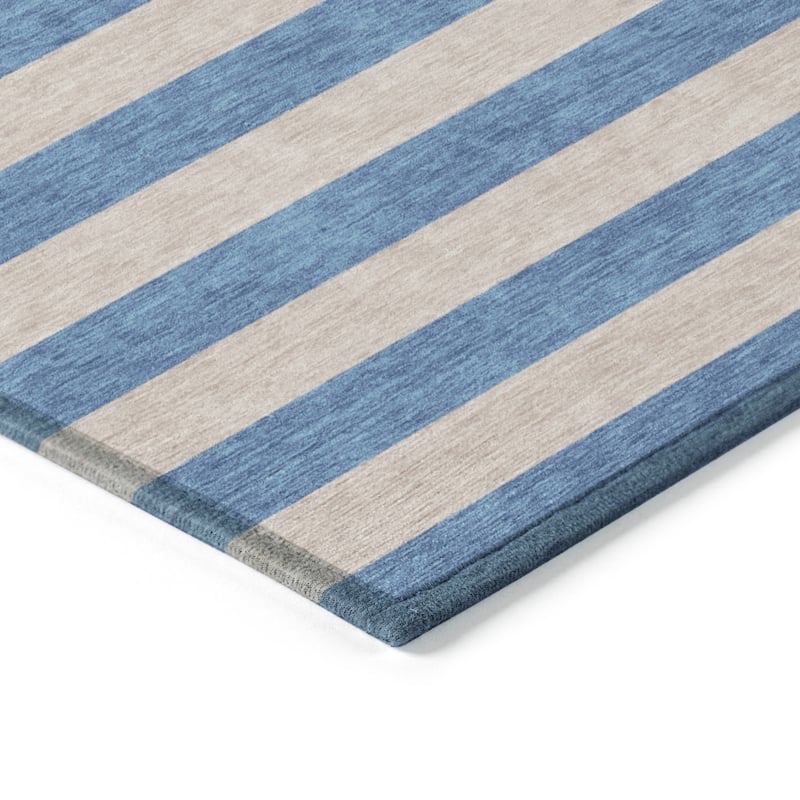 Machine Washable Indoor/ Outdoor Cabana Stripe Chantille Rug