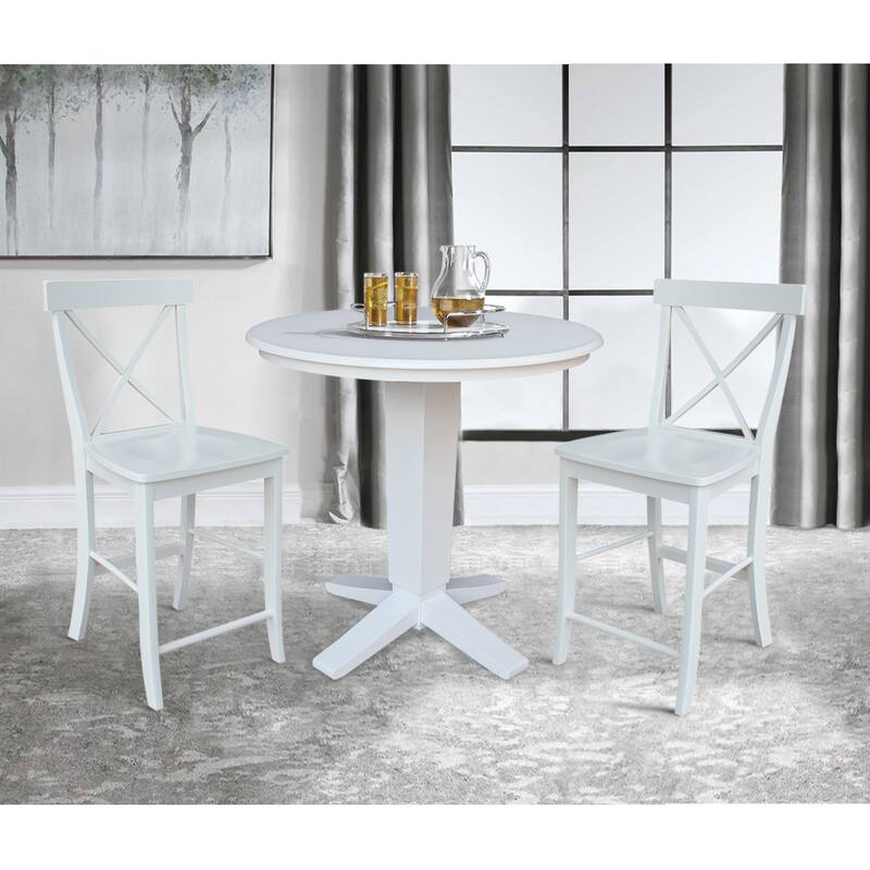 36 in Solid Wood Round Top Counter Height Dining Table with Stools