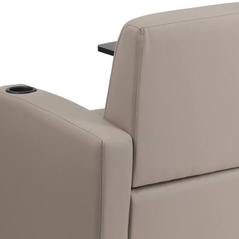 LeatherSoft Guest Chair with Tablet Arm, Front Wheel Casters and Cup Holder